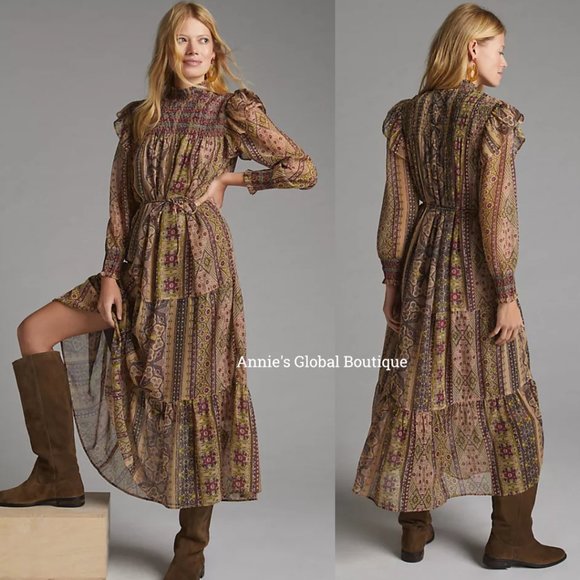 NWT ANTHROPOLOGIE Llani Smocked Tiered Midi Dress. Size M - Picture 8 of 16